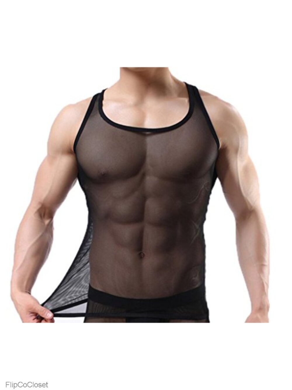 Men's Mesh See-Through Tank Top Vest Slim Fit Sleeveless Crew Neck